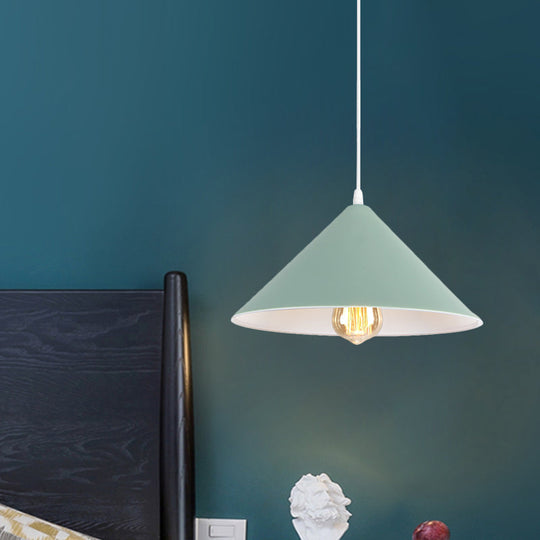 Macaron Style Metallic Pendant Light Fixture - Conic Shade Coffee Shop Ceiling Lamp (1 Bulb