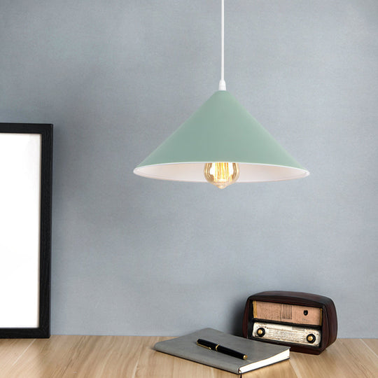 Metallic Macaron Style Pendant Light Fixture For Coffee Shops With Conic Shade Single Bulb In