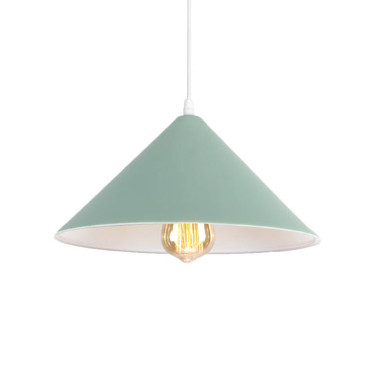 Metallic Macaron Style Pendant Light Fixture For Coffee Shops With Conic Shade Single Bulb In
