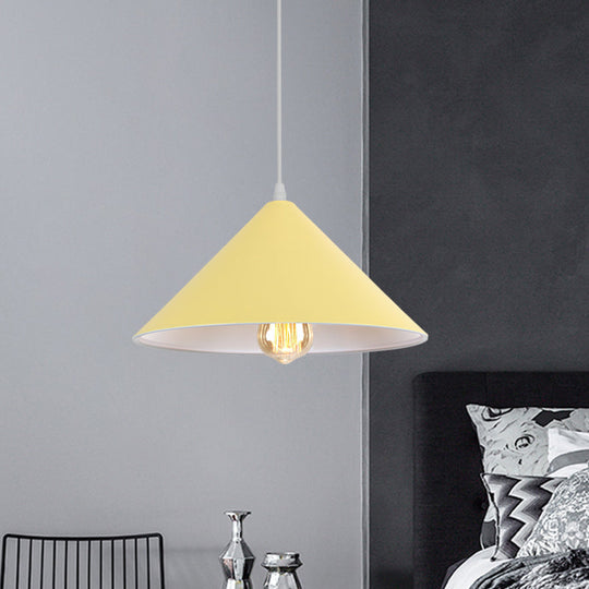 Macaron Style Metallic Pendant Light Fixture - Conic Shade Coffee Shop Ceiling Lamp (1 Bulb