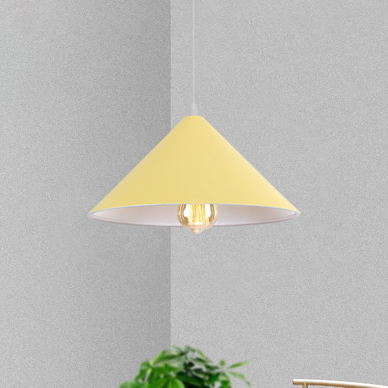 Metallic Macaron Style Pendant Light Fixture For Coffee Shops With Conic Shade Single Bulb In