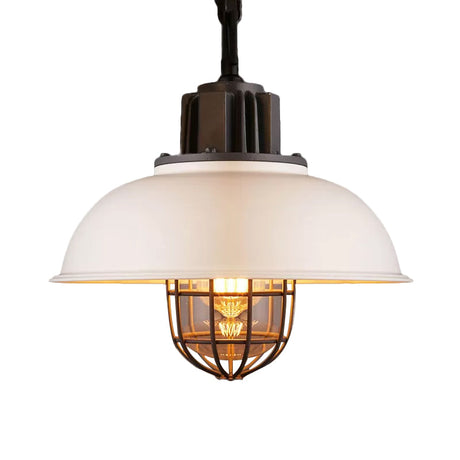Vintage Metallic Dome Hanging Lamp With Wire Cage - 1 Bulb Restaurant Light In Black/White