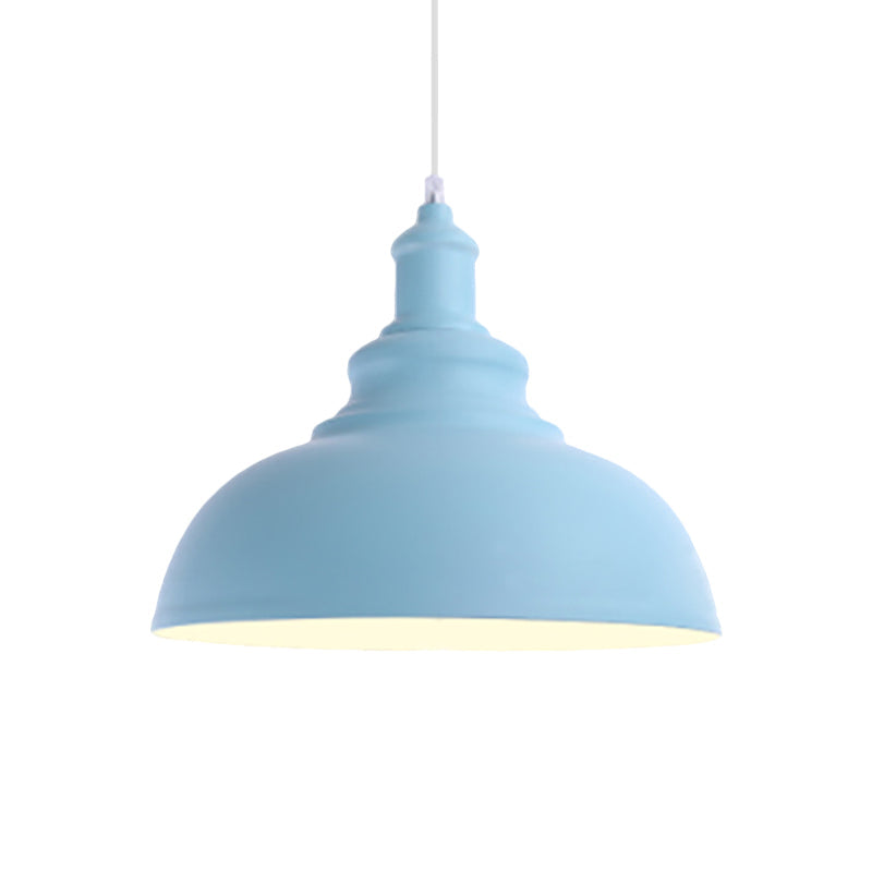 Macaron Style Pink/Yellow Bowl Ceiling Light: Metal Suspended Lamp For Bedroom - 1 Bulb Fixture