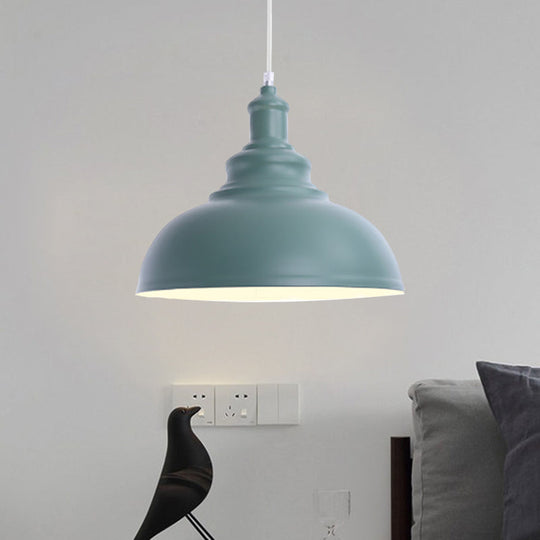 Macaron Style Pink/Yellow Bowl Ceiling Light: Metal Suspended Lamp For Bedroom - 1 Bulb Fixture