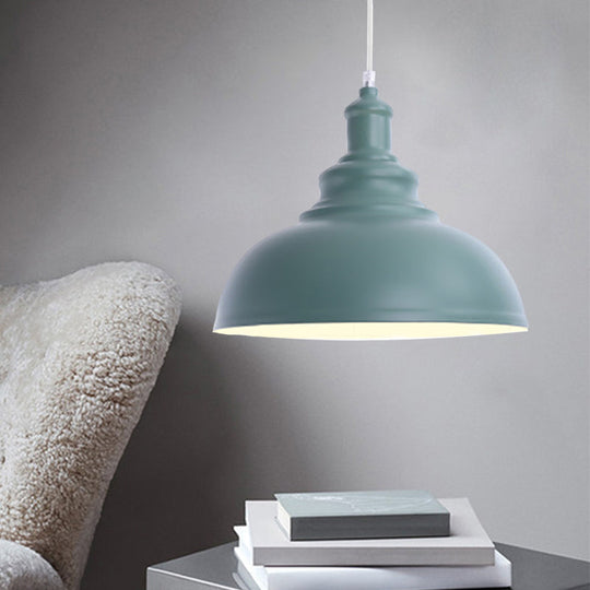 Macaron Style Pink/Yellow Bowl Ceiling Light: Metal Suspended Lamp For Bedroom - 1 Bulb Fixture