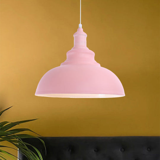 Macaron Style Metal Ceiling Light Fixture- Pink/Yellow Bowl Shape- Bedroom Suspended Lamp (1 Bulb)