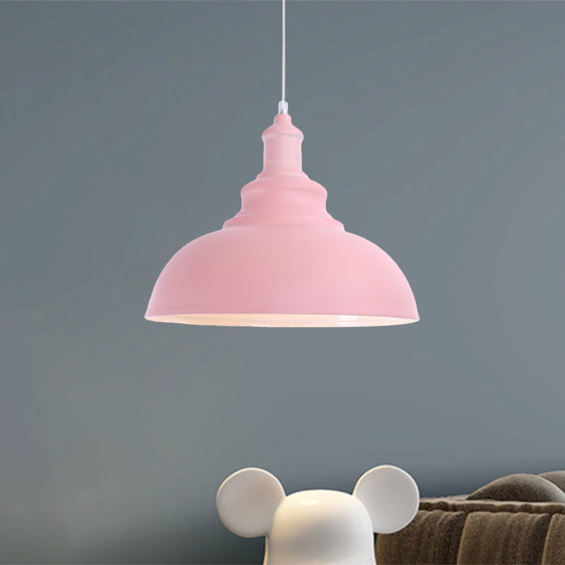 Macaron Style Metal Ceiling Light Fixture- Pink/Yellow Bowl Shape- Bedroom Suspended Lamp (1 Bulb)