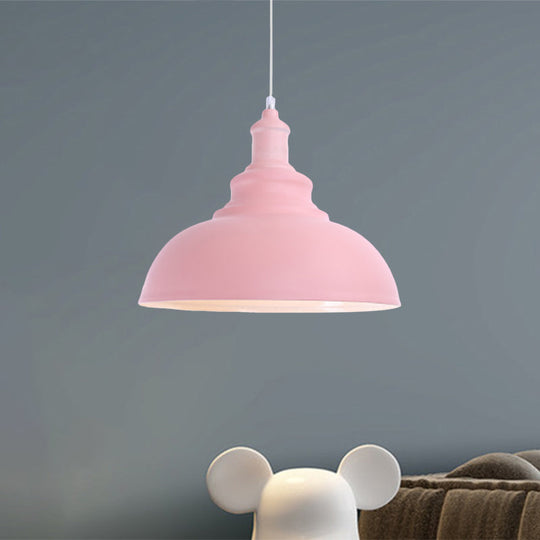 Macaron Style Metal Ceiling Light Fixture- Pink/Yellow Bowl Shape- Bedroom Suspended Lamp (1 Bulb)