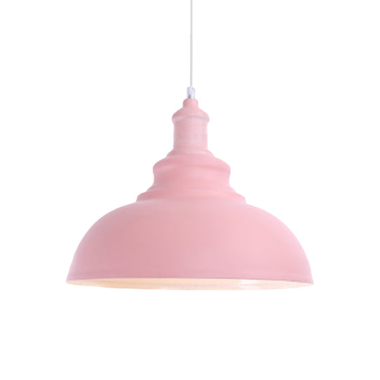 Macaron Style Metal Ceiling Light Fixture- Pink/Yellow Bowl Shape- Bedroom Suspended Lamp (1 Bulb)