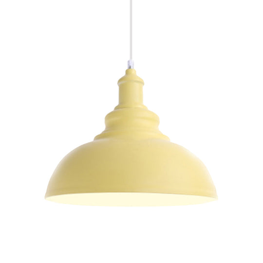 Macaron Style Pink/Yellow Bowl Ceiling Light: Metal Suspended Lamp For Bedroom - 1 Bulb Fixture