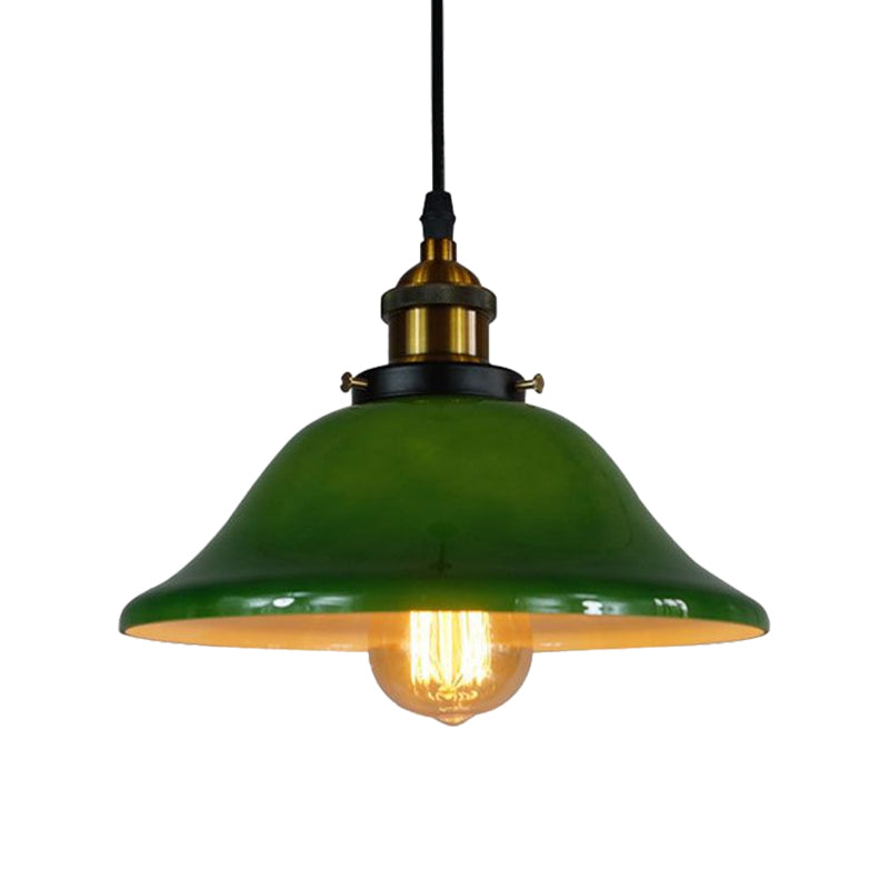 Antique Green Glass 1-Light Brass Pendant Fixture With Adjustable Pulley – Living Room Ceiling