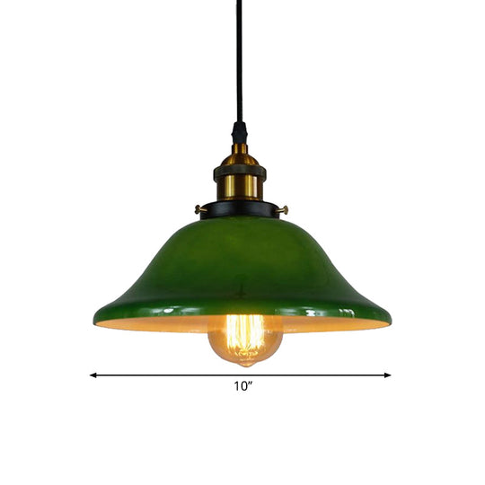 Antique Green Glass 1-Light Brass Pendant Fixture With Adjustable Pulley – Living Room Ceiling