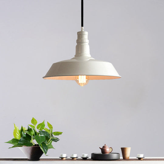 Stylish Vintage Metal Hanging Light Fixture For Barn Dining Table - 1 Bulb White Ceiling Lamp