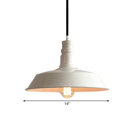 Stylish Vintage Metal Hanging Light Fixture For Barn Dining Table - 1 Bulb White Ceiling Lamp