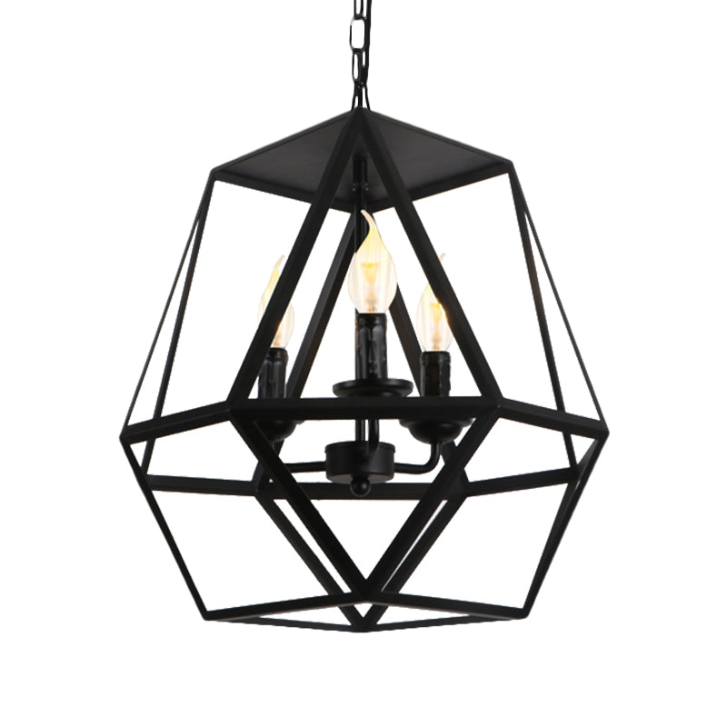 Barrel/Birdcage Chandelier Lighting - Vintage Style Pendant Light 3 Lights Black Metallic Over Table