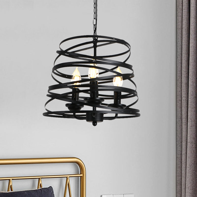 Barrel/Birdcage Chandelier Lighting - Vintage Style Pendant Light 3 Lights Black Metallic Over Table