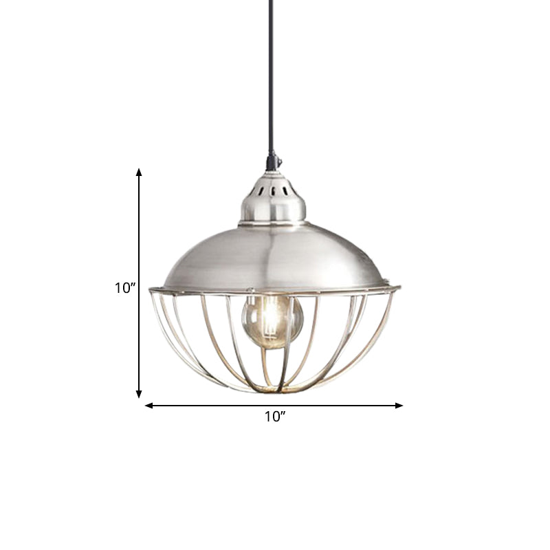 Vintage Style Metal Bowl Cage Pendant Light - Silver 1 Ceiling Fixture For Dining Room