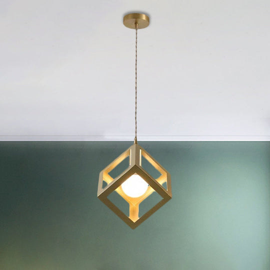 Industrial Metal Pendant Lighting With Gold Finish And Wire Frame For Dining Room - 1 Head