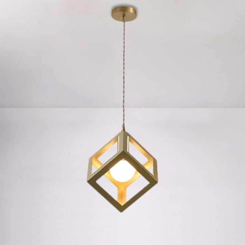 Industrial Metal Pendant Lighting With Gold Finish And Wire Frame For Dining Room - 1 Head