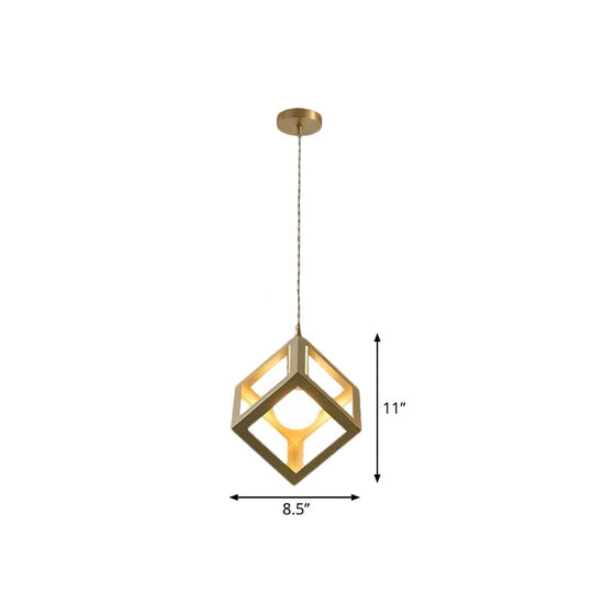 Industrial Metal Pendant Lighting With Gold Finish And Wire Frame For Dining Room - 1 Head