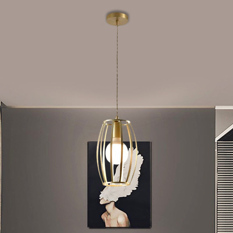 Industrial Metal Pendant Lighting With Gold Finish And Wire Frame For Dining Room - 1 Head