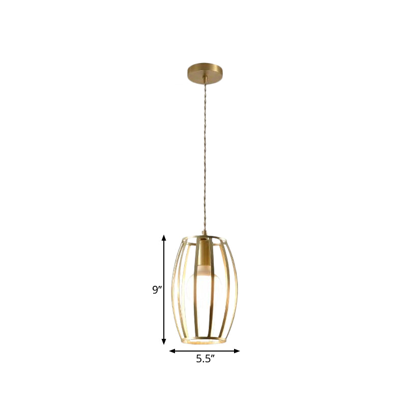 Industrial Metal Pendant Lighting With Gold Finish And Wire Frame For Dining Room - 1 Head