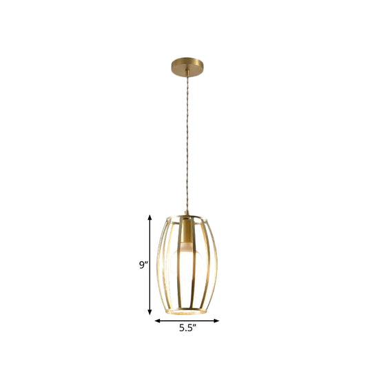 Industrial Metal Pendant Lighting With Gold Finish And Wire Frame For Dining Room - 1 Head