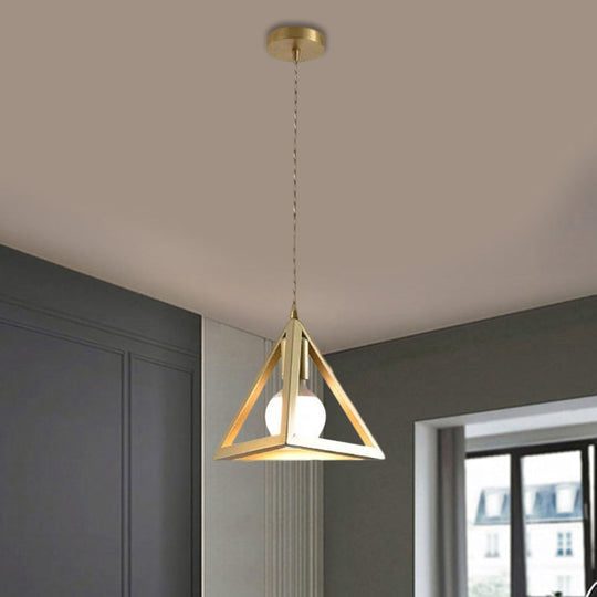 Industrial Metal Pendant Lighting With Gold Finish And Wire Frame For Dining Room - 1 Head