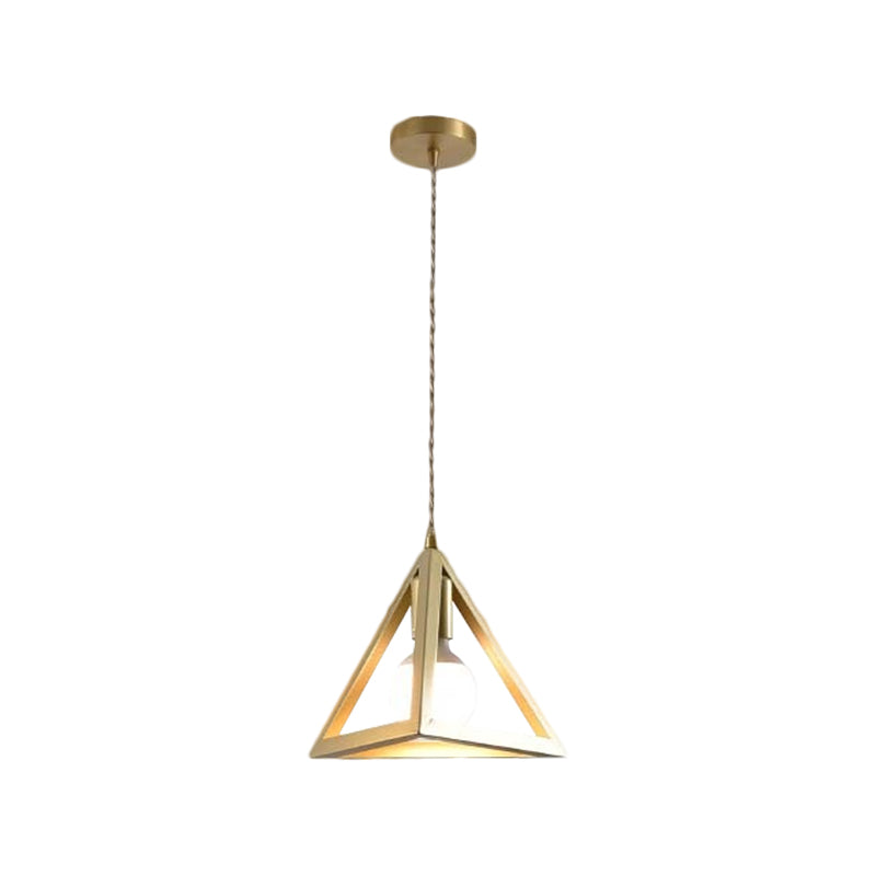Industrial Metal Pendant Lighting With Gold Finish And Wire Frame For Dining Room - 1 Head