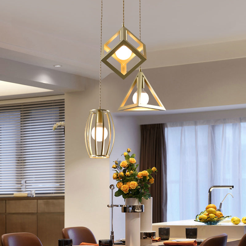 Golden Metal Farmhouse Hanging Lamp With 3 Lights: Stylish Living Room Suspended Light Gold / Round