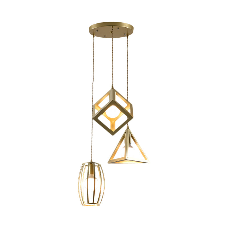 Golden Metal Farmhouse Hanging Lamp With 3 Lights: Stylish Living Room Suspended Light