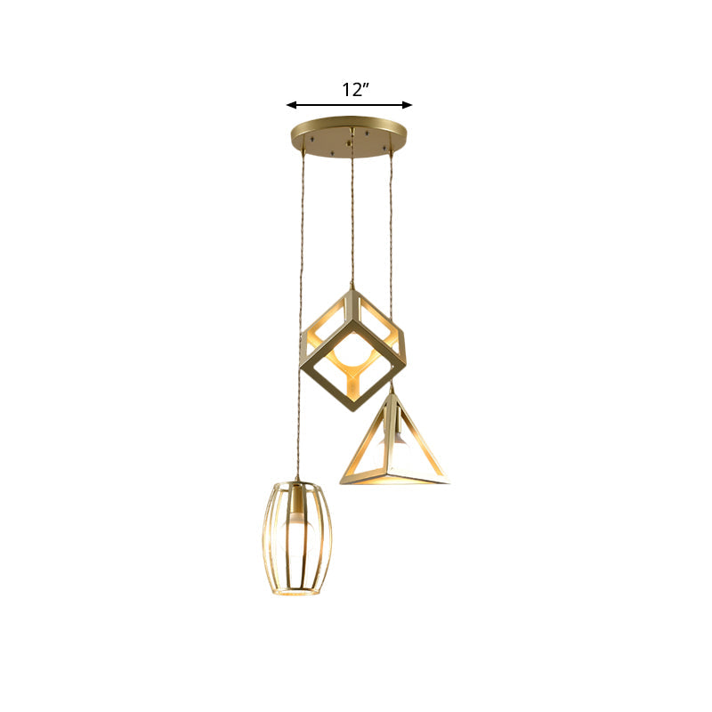 Golden Metal Farmhouse Hanging Lamp With 3 Lights: Stylish Living Room Suspended Light