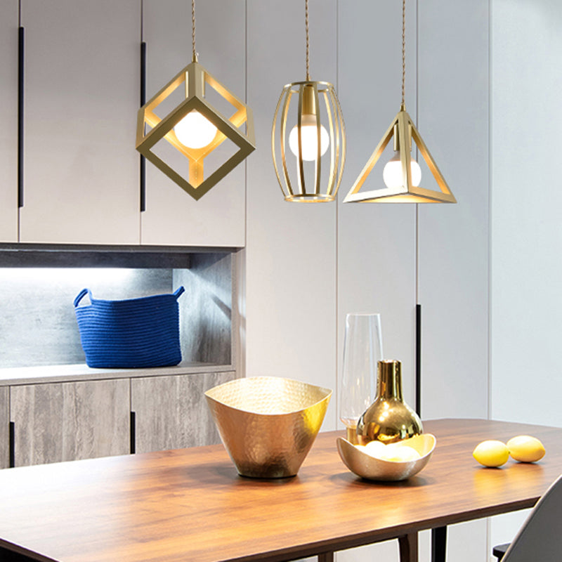 Golden Metal Farmhouse Hanging Lamp With 3 Lights For Living Room Gold / Linear