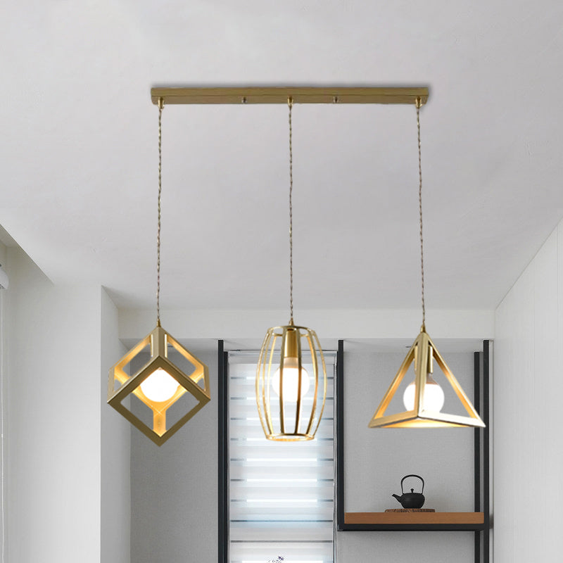 Golden Metal Farmhouse Hanging Lamp With 3 Lights For Living Room