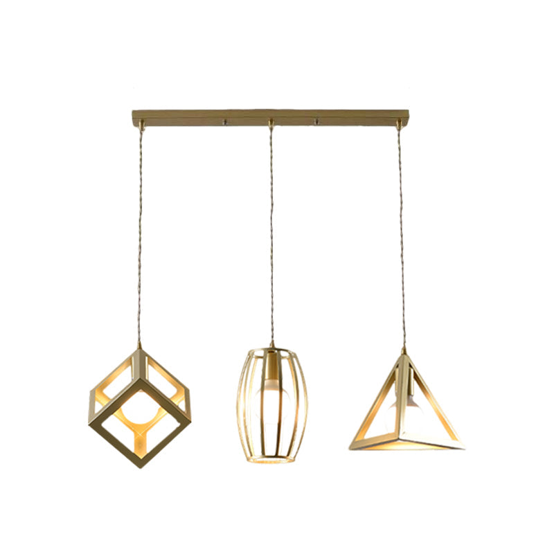 Golden Metal Farmhouse Hanging Lamp With 3 Lights For Living Room