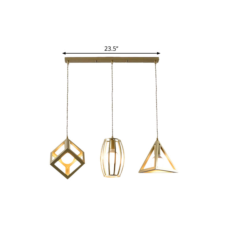 Golden Metal Farmhouse Hanging Lamp With 3 Lights: Stylish Living Room Suspended Light