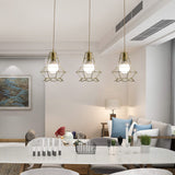 Vintage Iron Caged Ceiling Pendant Light With Petal Shade And Round/Linear Canopy - Golden 3 Lights