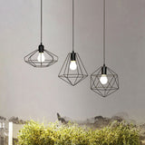 Farmhouse Iron Wire Cage Ceiling Pendant Light Fixture With 3 Lights And Black Shades