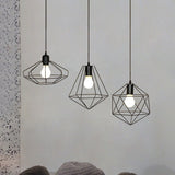 Farmhouse Iron Wire Cage Ceiling Pendant Light Fixture With 3 Lights And Black Shades