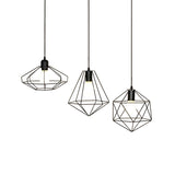 Farmhouse Iron Wire Cage Ceiling Pendant Light Fixture With 3 Lights And Black Shades