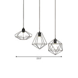 Farmhouse Iron Wire Cage Ceiling Pendant Light Fixture With 3 Lights And Black Shades