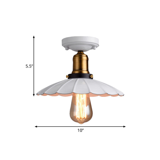 Retro Scalloped Edge Ceiling Light Fixture - Stylish 1-Bulb Semi Flush In Metallic Black/White For