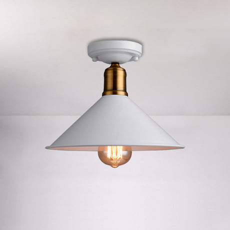 Conic Semi-Flush Mount Vintage Light - Stylish Black/White Metallic Ceiling Lighting