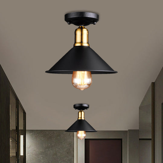 Conic Semi-Flush Mount Vintage Light - Stylish Black/White Metallic Ceiling Lighting Black