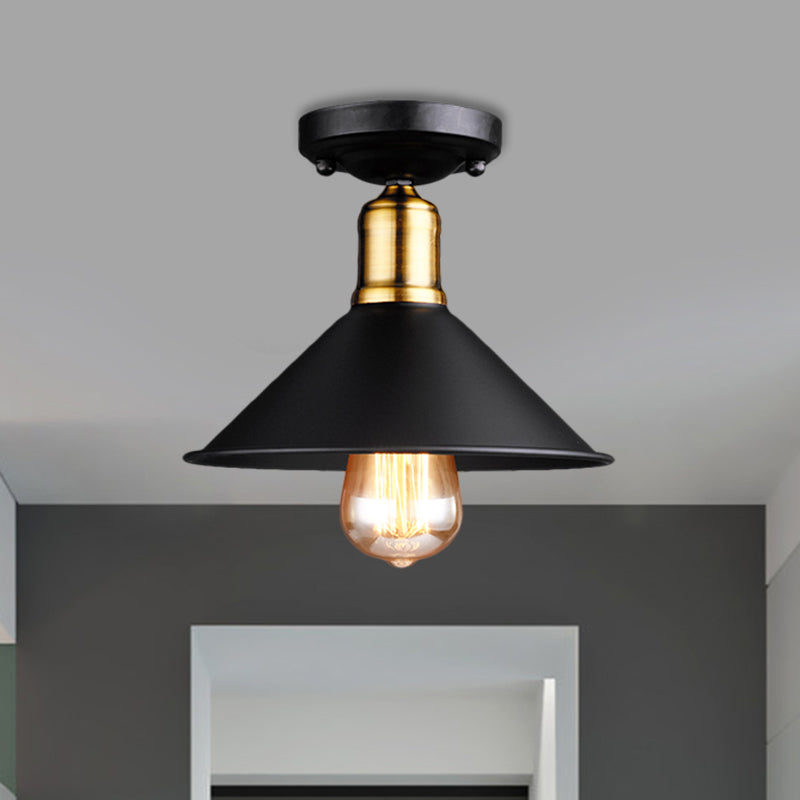 Conic Semi-Flush Mount Vintage Light - Stylish Black/White Metallic Ceiling Lighting