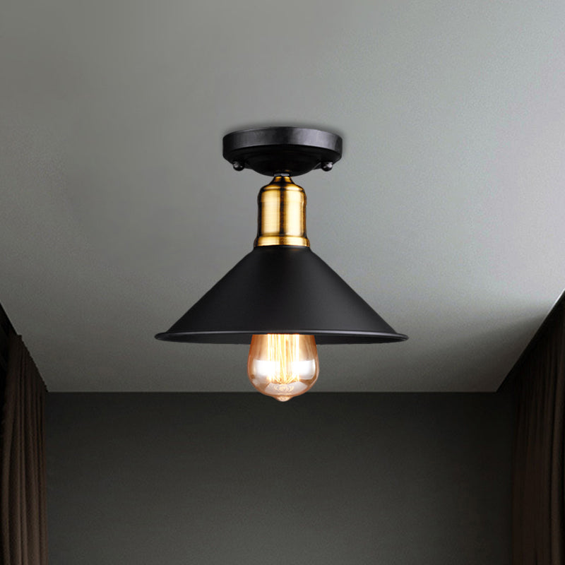 Conic Semi - Flush Mount Vintage Light - Stylish Black/White Metallic Ceiling Lighting