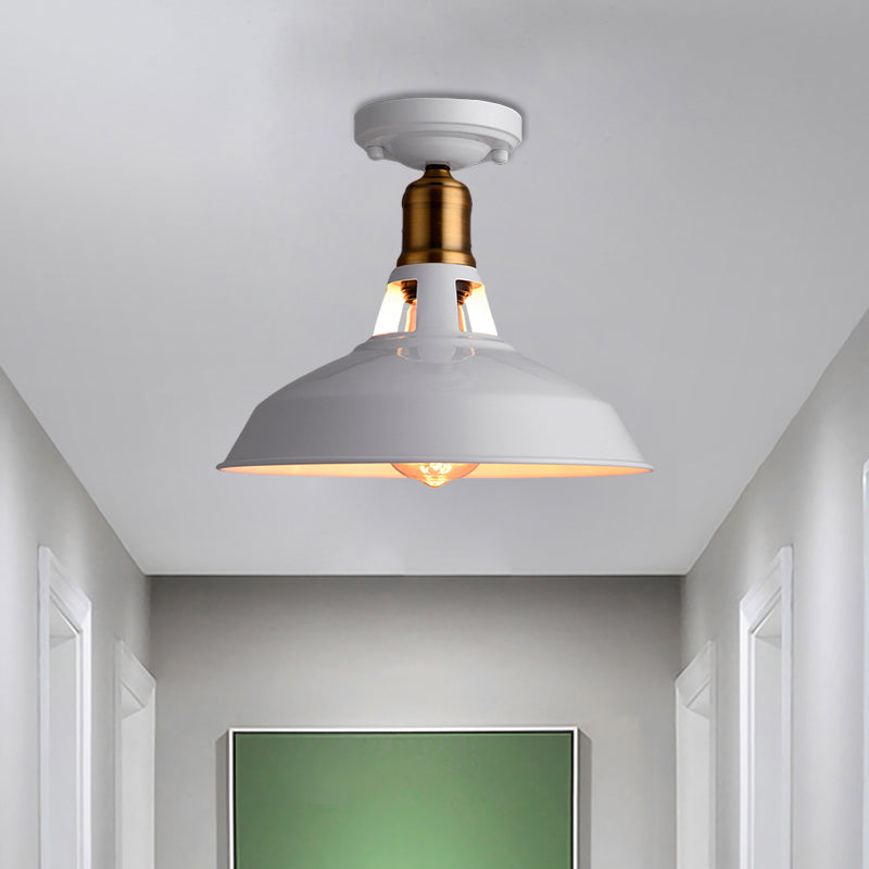 Retro Barn Ceiling Mounted Light 1 - Light Semi Flush Fixture In Black/White - Stylish Metal Design