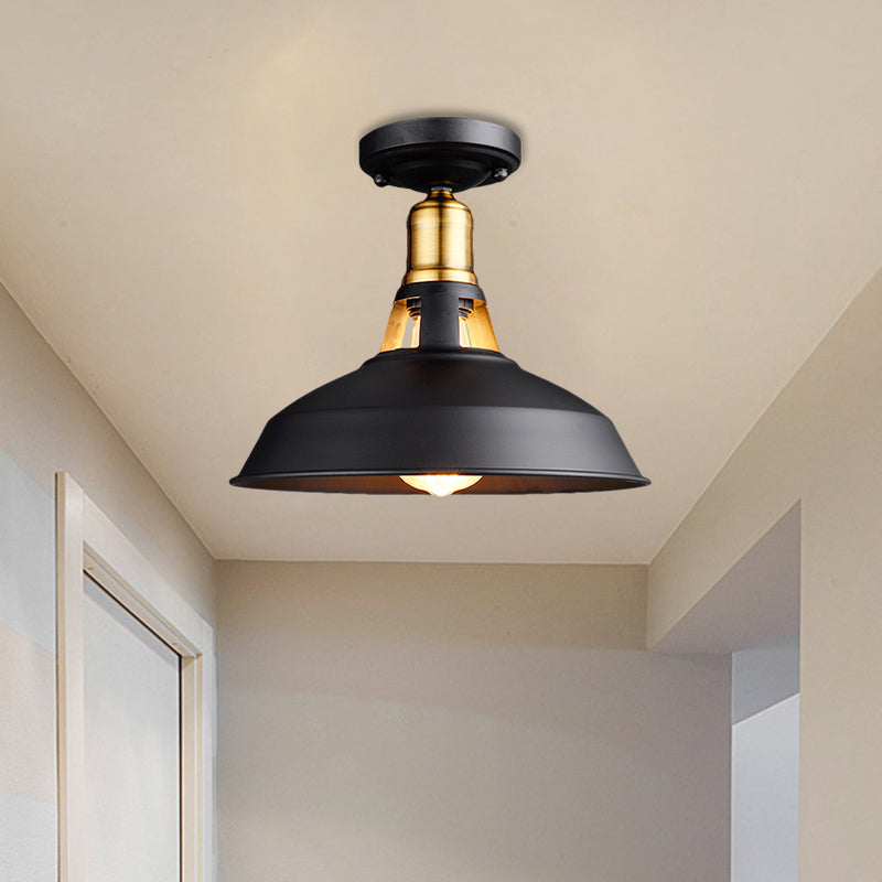 Retro Barn Ceiling Mounted Light 1-Light Semi Flush Fixture In Black/White - Stylish Metal Design