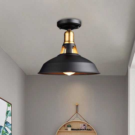 Retro Barn Ceiling Mounted Light 1-Light Semi Flush Fixture In Black/White - Stylish Metal Design