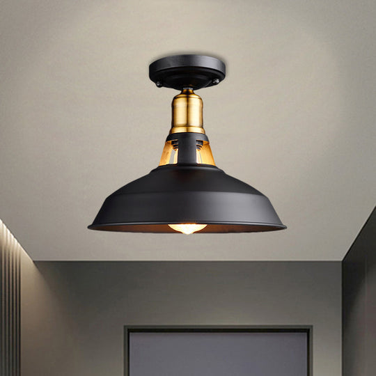 Retro Barn Ceiling Mounted Light 1 - Light Semi Flush Fixture In Black/White - Stylish Metal Design